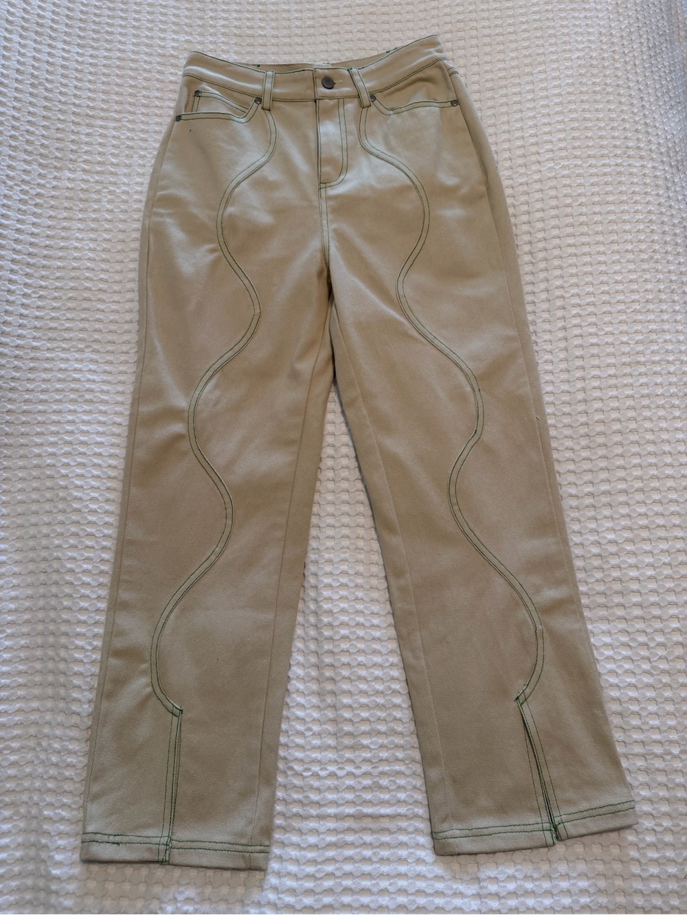 Rationalle Cream Jeans with Swirl Contrast Stitching and Slits in Front Size S